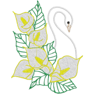 Matriz de Bordado Cisne Com Flores Contorno  2